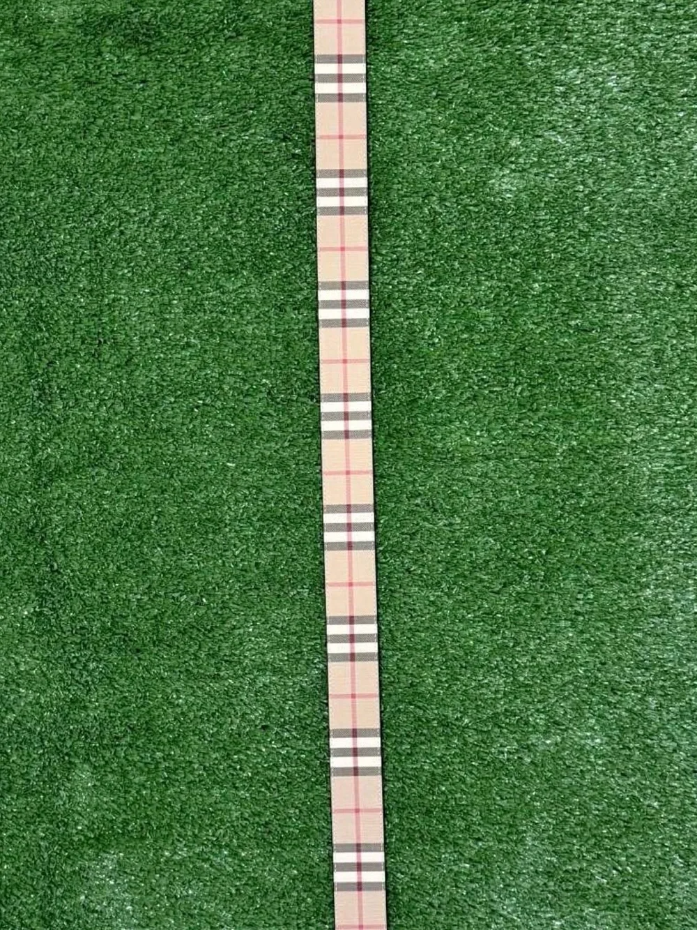 Burberry Beige Plaid Men's Belt with Gold B Buckle
